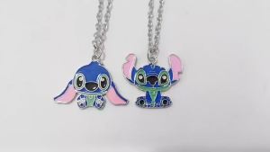 Bandai | Cartoon Lilo Stitchss Necklace Modeling Metal Necklace Anime Characters Stitch Kawaii Hip Hop Keyring Birthday Christmas Gifts