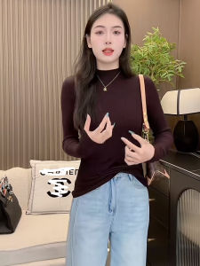 2025 New Style Womens Slim Fit Long Sleeve T-Shirt Half High Collar Threaded Base Layer Shirt Versatile Inner Wear Korean Version Top