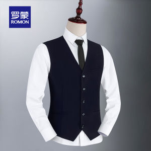 ROMON | Lormen Mens Wedding Groomsmen Suit Vest Workwear Vest Autumn Fashion Business Casual Slim Fit Polyester Fiber Round Hemline