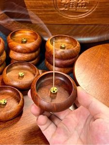 Myanmar Rosewood Sandalwood Incense Holder round Four-Hole Wooden Travel Incense Stand Indoor Chinese Style Home Decor Accessories