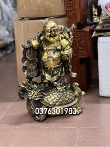 Di lặc gánh tiền đứng trên long quy bằng đồng cao 45cm nặng 15.5kg
