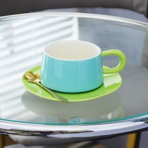 250ml Creative Contrasting colors Ceramic Coffee Cup with Saucer & Spoon Exquisite Retro Afternoon tea cup milk cup Espresso Mug
