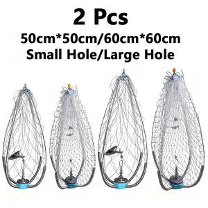 2 pcs new automatic unfolding crab cages steel wire spring shrimp cage fishing nets 50cm-60cm specifications