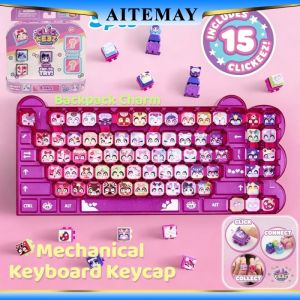 Aitemay 5Pcs Clickee Mechanical Keyboard Keycap Backpack Charm Keychain Pet Figure Blind Box Stress Relief Collectible Childrens Toy Anime