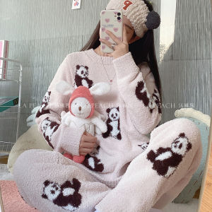 Le Peach Sauce Soft Autumn and Winter Cute Panda Couple Home Wear Warm Soft Pajamas Thickened Skin-Friendly Men and Women