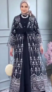 Gamis Set Outer Terpisah Syaqilla Dres BL Ceruty Babydoll Mix Brukat M L XL XXL 3XL Dress Brokat Tile Mewah Ootd Kondangan Remaja Kekinian Baju Muslim Wanita Jumbo Terbaru Warna Burgundy Putih Maroon Milo Navy Mahogany