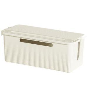 Quivlox Cable Storage Box Wooden Lid Plug Socket Organizer Dustproof Wire Management Desktop Bekas