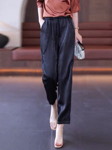 QIAOXIZI | Summer Lightweight Large Size Silk Slender Loose Straight Pants