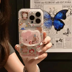 Cute Cartoon KT Cat Stand Compatible with IQOO13 Neo7 Neo8 VivoIqooneo3 Silicone Shockproof Transparent Protective Phone Case