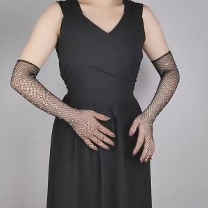 Fashion Rhinestone Fishnet Gloves Elegant Long Gloves for Evening Opera Wedding Party Dance