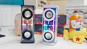 xqxm V8 TWS Dual-Horn Transparent Mech Speaker Bluetooth Soundbar RGB LED Light 360° Stereo Surround