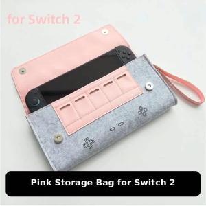 For Nintendo Switch 2 2025 Pink Storage Bag Carrying Case Pouch with 5 Game Card Slots with A Hand Strap