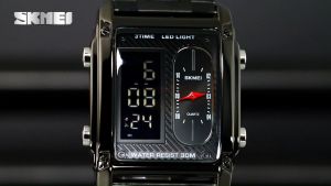 SKMEI นาฬิกาแฟชั่นผู้ชายนาฬิกาควอตซ์แฟชั่นลำลองไฟ LEDสแตนเลสวันที่กันน้ำ 10 เมตร นาฬิกา 1868