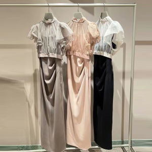 Sweet Elegant New Spring Summer Two-Piece Set with Lace Cover up And Sash Gown for Women Fashionable Pleated Dress