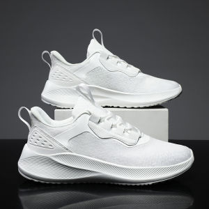 Large Size Mens Running Shoes Breathable Mesh White Sports Shoes Shock Absorption Summer Season round Toe MD Outsole