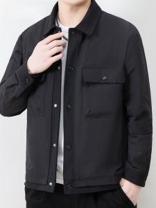 HENGYUANXIANG | Black Shirt Style Jacket Thin Collar Mens Spring Autumn Casual High End Mens Cotton Polyester Blend Anti-Wrinkle Jacket