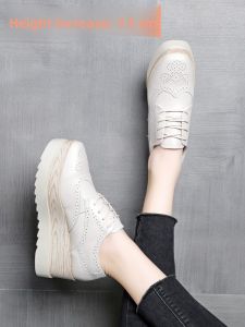 British Style Thick Bottom Platform Shoes Womens Fashion Spring Summer New Heightening Block Heel Brogue Short Womens Shoes