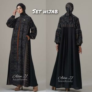 set hijab gamis motif simple produk Amore by Ruby edisi ADM21 gamis muslimah terbaru kekinian viral