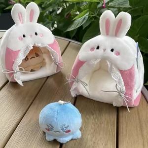【S】Cute Plush Rabbit Doll Tent Dollhouse Mini Soft Fluffy Plush Tent Decor Micro Scene Layout Ornament Small Pet Soft Plush Nest