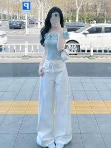 SHUQINGLAI | Ruffle Off Shoulder Knit Short Sleeve T Shirt