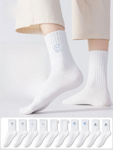 MiiOW | Womens Mid-Calf Sports Socks Breathable Anti-Odor Cotton Polyester Blend Antibacterial Sweat Absorbent Pure Color Long Tube