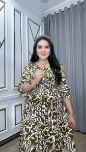 Semok Pita Kamita – Dress Katun Rayon Lengan 7/8 Aksen Pita & Rempel