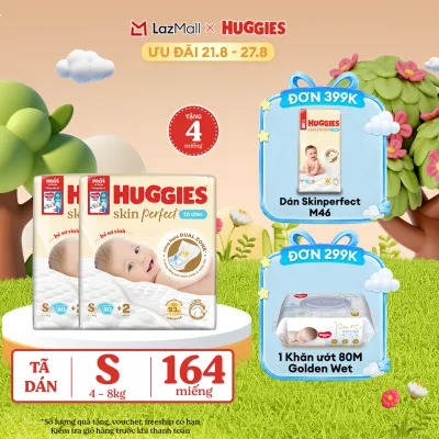 [17-24.08 QUÀ TẶNG ĐƠN 0Đ] Combo 2 Tã/Bỉm dán sơ sinh Huggies Skin Perfect S80 - 80 miếng