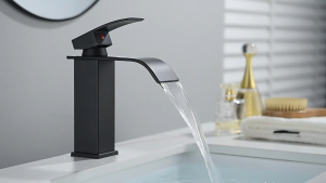 Basin Faucet Black Square Waterfall Style Bathroom Faucet 304 Stainless Steel Cold And Hot Mixed Single Hole Faucet