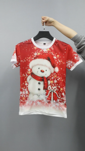 [1-3 วันมาถึง]เสื้อคริสต์มาส เสื้อยืดคริสต์มาสผู้ชาย เสื้อยืดลายซานตาคลอส เสื้อวันหยุดใหม่ เสื้อยืดครอบครัว ผ้าไมโครไฟเบอร์ นุ่มสบาย