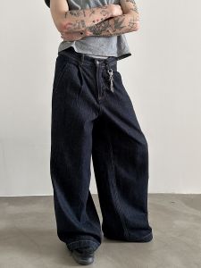 Very Fewest Heavyweight 100% ผ้าฝ้าย สีเดิมขากว้าง กางเกงยีนส์ อ่อนเยาว์ยอดนิยม หลวม Straight Cuffed ซิป ปิด กางเกงยีนส์