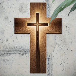 2D 5mm Thickness Golden Halo Effect Religious Wall Cross Decoration Recycled Wood Grain Church Home Office Decor Believers Gifts