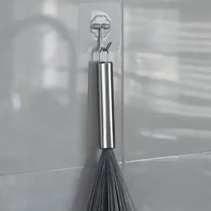 Bàn Chải Vệ Sinh Đa Năng Gắn Tường Cán Dài Bằng Thép Không Gỉ Dùng Cho Đồ Dùng Nhà Bếp Cốc Chậu Bát - Dụng Cụ Vệ Sinh Nhà Cửa