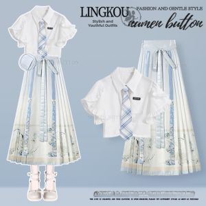 NUMEN BUTTON | Chinese Style Women Set Flared Sleeve High Waist Dress