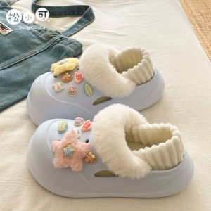 Dép Đi Trong Nhà Mùa Đông EVA Đế Dày Lót Lông Cừu Đế Ngoài Đế Trong Chống Trượt Cho Nữ Dép Đi Trong Nhà Phong Cách Đơn Giản