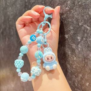 Creative Cartoon LABUBU Beaded Phone Chain Keychain Female Backpack Pendant Couple Car Keychain Hanging Gift