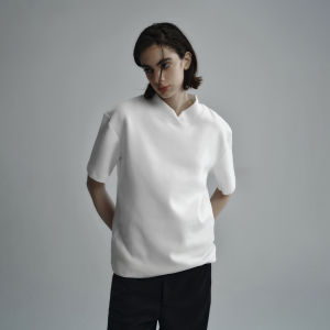 Petal Collar Anti-Ball Stand Collar Composite Fabric Micro Shoulder T-Shirt Short Sleeve Breathable Summer Fashion Casual Tee