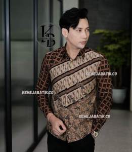 Rakasuci Kemeja Batik Pria Lengan Panjang Modern Katun Premium warna Brown