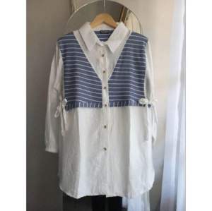 Kemeja Wanita - Tya Shirt Bahan Polo Linen Mix Knit Salur Atasan Wanita Terbaru