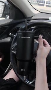 710ml portable 316 stainless steel straw car thermos cup large capacity with handle straw cup