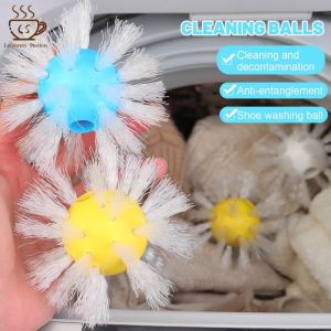 3ชิ้นลูกบอลซักผ้ามหัศจรรย์กันขดลวดเครื่องซักผ้ารองเท้าซักผ้าทำความสะอาดทรงกลมพร้อมแปรงใช้ซ้ำได้