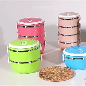 Rantang Polos Berwarna Dengan Tas 2 & 3 Susun Lunch Box Tepak SET Camping Piknik Lucu Elengan