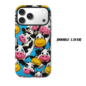 Cartoon Smiley Cow Phone Case for iPhone 18 17 16 15 14 13 12 11 Air Pro Max Plus Double-layer Cover