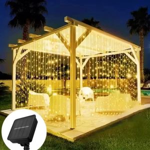 3X3M Solar Outdoor Curtain Lights with 8 Modes Holiday Party Decorations Fairy Lights 100/200/300 LED String Lights 3X2M 3X1M