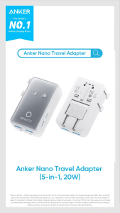 Anker Nano Travel Adapter 5-Port Power Adapter with 1 AC 2 USB-A and 2 USB-C Ports Smart Temperature Control Ideal for Travel