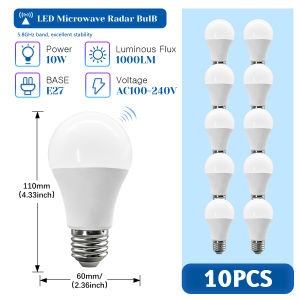 GATETOP | 1-10PCS 10W Radar Motion Sensor Light Bulbs Dusk to Dawn LED Bulb Outdoor Light Auto On/Off for Indoor Outdoor Basements Porch