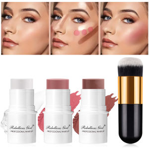 3 In 1 Blush Contour Highlighter Stick แต่งหน้าอเนกประสงค์สําหรับแก้ม Eyes & LIPS น้ําหนักเบา Dewy FINISH Blush Stick แต่งหน้าชุด