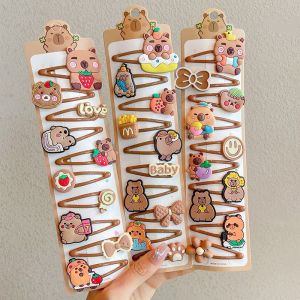 Cute Side Clip Hair Accessories for Little Girls Baby Hair Grips No Damage Fragile Hair Cartoon Capybara Design Childrens Hairpins