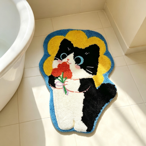 VIKAMA Kawaii Black White Cat Bath Mat Soft Plush Absorbent Non Slip Rug Cute Kitty Floor Mat for Bathroom Bedroom Home Decor