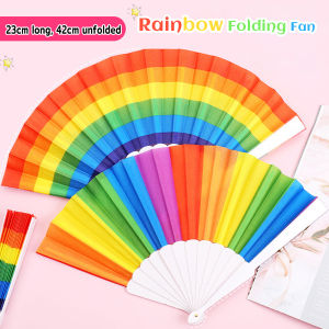 Vacaka 7 inch Childrens Craft Folding Fan Rainbow Flat Fans Kindergarten Cloth Dance Small Fan Cold Fan