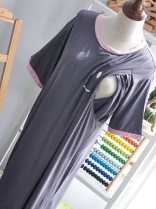 Postpartum Modal Sleep Dress Large Size Summer Thin Outerwear Nursing Nightgown Comfortable Breathable Long Sleeve Cartoon Print